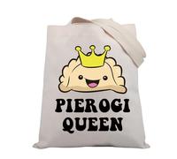 PLITI Pierogi Queen Tote Bag - Reusable Grocery Bag - Pierogi Themed Gift - Unisex Adults - Medium - Canvas - Pierogi Queen Tgu