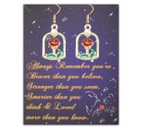 PLITI Princess Belle Gift Belle Fans Gift Always Remember You’re Braver Than You Believe Rose Earrings For Women, M, Stainless Steel, No Gemstone