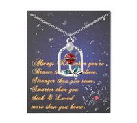 PLITI Princess Belle Gift Belle Fans Gift Always Remember You’re Braver Than You Believe Rose Necklace, M, Stainless Steel, No Gemstone