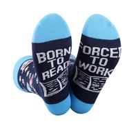 PLITI Reading Gifts for Book Lovers Gift Born to Read Forced To Work Socks Librarian Reader Bibliophile Bookworm Lover Gift (UK, Alpha, One Size, Regular, Regular, Read Forced SocksU)