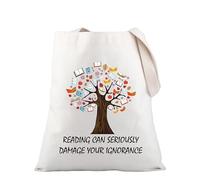 PLITI Reading Tote Bag Bookworm Gift Reading Can Seriously Damage Your Ignorance Book Lover Shoulder Bag For Reader (Damage Ignorance TGU)