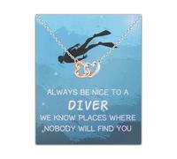 PLITI Scuba Diving Gift Scuba Diver Gift Always Be Nice To A Diver Interlocking Heart Necklace For Diving Lover, M, Stainless Steel, No Gemstone