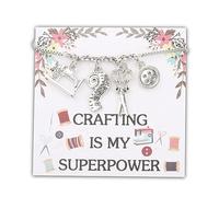 PLITI Sewing Bracelet Seamstress Gift Quilting Gift Crafting Is My Superpower Sewing Machines Charm For Sewing Lover, M, Stainless Steel, No Gemstone