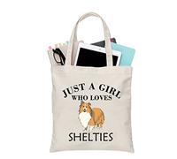 PLITI Sheltie Tote Bag Sheltie Mom Owner Gift Just a Girl Who Loves Shelties Gifthfor Sheltie Owner Sheltie Dog Lover Gift (Girl Loves Shelties TGU)
