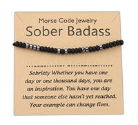 PLITI Sobriety Bracelet - Addiction Recovery Milestone Gift - Morse Code Design - AA Inspired - Sober Badass, M, Stainless Steel, no gemstone
