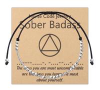 PLITI Sobriety Gift Addiction Recovery Gift Alcoholics Anonymous Gifts AA Symbol gifts Sober Badass Morse Code Bracelet, M, Stainless Steel, no gemstone