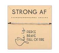 PLITI Strong AF Morse Code Bracelet Women Empowerment Gift She Is Fierce Strong Brave Full Of Fire Feminist Gift, M, Stainless Steel, no gemstone