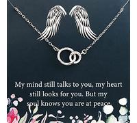 PLITI Sympathy Necklace Gift Memorial Remembrance Angel Wing Double Interlocking Circle Pendant