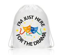 PLITI Theatre Drama Gift I'm Just Here For The Drama Drawstring Bag Comedy Tragedy Masks Bag Musical Theatre Fans Gift (Here For Drama DBU)