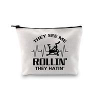 PLITI They See Me Rollin They Hatin Spin Class Gift Cycling Lovers Gift Funny Spinning Gym Makeup Bag Workout Fitness Gift (Rolling Spin bagU)