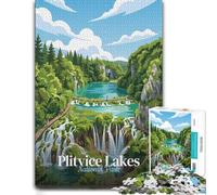 Plitvice Lakes National Park Illustration Jigsaw Puzzle, 1000 Piece | Relaxing puzzle activity during family time for calm focus.