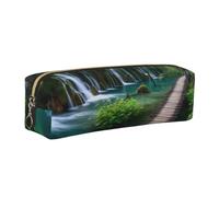 Plitvice Lakes National Park Leather Pencil Case Gold Zipper Pen Pencil Pouch Bag Organizer for Girls Boys Student School Office College