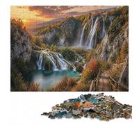 Plitvice Lakes National Park Waterfall Jigsaw Puzzle for Adults, 500 Pieces | Colour and shape sorting: steady puzzle progress in spare time.