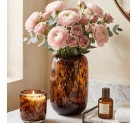 PlivBloom amber vase, brown glass vase, round clear glass vase, decorative bottles for home decor, farmhouse centerpieces, large glass vase for living room, kitchen,