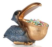 PlivBloom Pelican Key Holder Statues, Fun Animal Hippo Candy Dish, Modern Key Holder, Desk Candy Dish and Entry Table Decor Items (Golden Blue)
