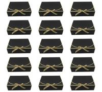 PLIXO 15Pcs Gift Boxes with Lids, 27x20x8CM Black Gold Trim Paper Boxes with Gold Ribbon, for Wedding Birthday Packaging