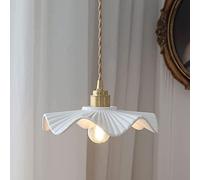 PLJKIHED Retro Pleated Kitchen Island Lighting Fixture White Ceramic Pendant Light Nordic Hanging Lamp, Copper Chandeliers Ceiling Lights for Kitchen Island Dining Room Bedroom Stabilize