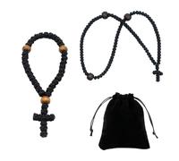 PLKDJDM 3PCS Handmade Orthodox Prayer Rope and Packaging Bag, Adjustable Christian Orthodox Prayer Rope Protection Blessing Cross Charm Car Hanging Charm Home Ornaments (Black)