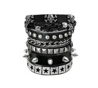 PLKDJDM 4Pcs Punk Bracelets Black Goth Leather Cuff Studded Bracelet Adjustable 80s 90s Emo Spike Jewelry Accessories for Women Men Christmas stocking stuffers