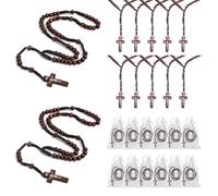 PLKDJDM Wooden Rosary Necklace, Catholic Rosary Beads Prayer Holy Beads Rosary Necklace with Crucifix Cross with Gauze Gift Pouch for Catholic Or Christian Gift