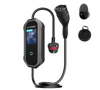 PLKEQS EV Charger Cable Type 2 to 3 Pin UK Plug Adjustable 8-13A 1 Phase Electric Car Charger 3kW with UI Display/Timing Delay 1-10Hours/Storage Bag IP66,15M