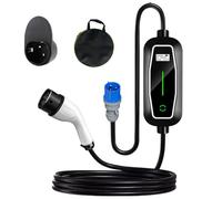 PLKEQS EV Charger Type 2 to CEE Plug 7KW Adjustable Current [10-13-16-20-24-32A] EV Charger Cable with LED Display Timing Delay 1-10Hours & Bag IP66 Advanced Protection for EVs & PHEV,15M