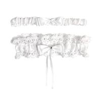 Plkiiu Bridal Wedding Garter, Lace Elastic Bow Leg Thigh Garter Belt Elegant Wedding Accessory for Women Girls Bridal Shower Party (white)