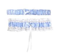 Plkiiu Bridal Wedding Garter, Lace Elastic Bow Leg Thigh Garter Belt Elegant Wedding Accessory for Women Girls Bridal Shower Party (blue)