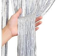 Plkjiu 2 Pack Glitter String Door Curtain - White Fly Screen Curtain Panels for Doorways & Windows | Decorative Insect Barrier & Room Divider for Home Decor & Event Decoration (100x200cm) (Sliver)