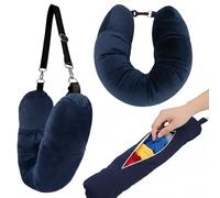 Plkjiu Stuffable Travel Neck Pillow - Vacuum Saver Pillow for Flight & Train Travel, Space Saving Travel Pillow for Luggage Optimisation, Black Travel Accessories for Long Haul Flights (Dark Blue)