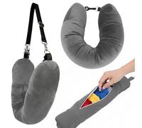 Plkjiu Stuffable Travel Neck Pillow - Vacuum Saver Pillow for Flight & Train Travel, Space Saving Travel Pillow for Luggage Optimisation, Black Travel Accessories for Long Haul Flights (Grey)