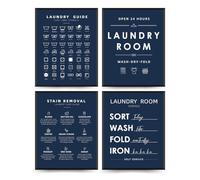 PLKMK Laundry Room Wall Art Print Set of 4 - Laundry Symbols Wall Decor, Laundry Care Symbols Guide Sign,Laundry Room Decor 8x10 Inch (Navy Blue)