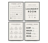 PLKMK Laundry Room Wall Art Print Set of 4 - Laundry Symbols Wall Decor, Laundry Care Symbols Guide Sign,Laundry Room Decor 8x10 Inch (Beige)