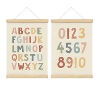 PLKMN Alphabet Poster Framed with Wood Hanger,Montessori Classroom Decor