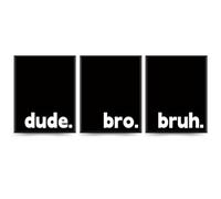 PLKMN Boy Room Decor Set - Minimalistic Typography Posters for Boys Bedroom, Dorm, Man Cave & Dude Bro Bruh Wall Art Prints 8x10 (Black)