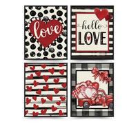 PLKMN Valentine's Day Decor Wall Art Prints,Valentine's Gifts,Red Love Heart Decor Romantic Gifts,Preppy Love Artwork Girl Gifts for Women,Decor for Living Room Bedroom 8x10 In Set of 4 Unframed