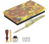 PLKYZMCDK Pen Dip Art Calligraphy Kit, Retro Vintage Quill Pen with 5 Replaceable Tips, Fire Lacquer Stamp Tool and Empty Ink Bottle, Gift Box for Writing, Sketching, Drawing, Perfec (Sunflower)