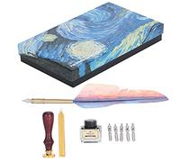PLKYZMCDK Pen Dip Art Calligraphy Kit, Retro Vintage Quill Pen with 5 Replaceable Tips, Fire Lacquer Stamp Tool and Empty Ink Bottle, Gift Box for Writing, Sketching, Drawing, Perfec (Starry Sky)