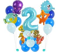 PLLDAER 2nd Birthday Ocean Balloon Set, Sea Animals Theme, 44pcs, Blue, Balloon Set, Party Decorations, Balloons, Children, Unisex-Kids