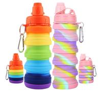 PLLDAER 2pcs Collapsible Water Bottle,foldable water bottle 500ML,Portable Travel Water Bottle,Folding Silicone Water Bottle, for Sports Hiking Trip and Camping (Reusable)