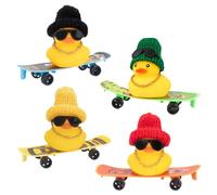 PLLDAER 4PCS Yellow Rubber Ducks, Cool Skateboard Duck Toy for Car, Office, Bedroom
