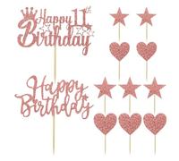 PLLDVEFD 12 Pieces Of 11Th Birthday Card Insertion, Cake Decoration Card Insertion, Shiny Cake Card Insertion, Birthday Party Supplies.