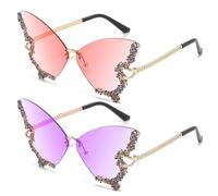 PLLDVEFD 2 Pieces Butterfly-Shaped Glasses, Rhinestone Glasses, Stylish And Personalized Glasses, Women'S Glasses, Retro Glasses.