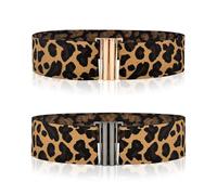 PLLDVEFD 2 Pieces Leopard Print Fashion Belt, Bold Retro, Adjustable, Buckle Closure, Stretch, Leather, Rubber, Wet Wipe Clean, Adult, Female