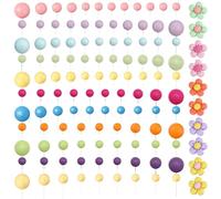 PLLDVEFD 2 Sets Of Ball Plugins, 10 Pieces Of Flowers, Mini Colorful Ball Cake Toppers, Creative Cake Decor Set, Birthday Party Diy Cake Toppers.