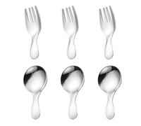 PLLDVEFD 3 Pieces Short-Hand Round Spoon, 3 Pieces Short-Hand Fork, Cute Mini Spoon Fork, Stainless Steel Tableware Set, Multi-Functional Tableware, Outdoor Convenient Tableware.