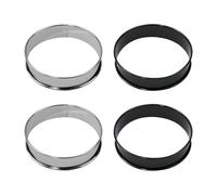 PLLDVEFD 4 Pieces Round Mold, Cake Mold, Stainless Steel Mold, Baking Accessories, Kitchen Tools (Black, Silver).