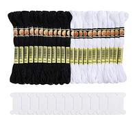 Pllieay 24 Skeins Friendship Bracelets Floss, Black and White Embroidery Cross Stitch Threads Cotton Embroidery Floss with 12 Pieces Floss Bobbins for Knitting, Cross Stitch Project