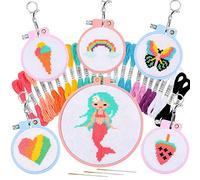 Pllieay 6 PCS Cross Stitch Beginner Projects for Kids 7-13, Starter Cross Kit Sewing Set for Backpack Charms, Needle Craft and Ornaments