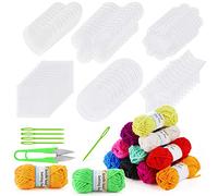 Pllieay 60-Piece Plastic Canvas Kit: 6 Shapes, 12 Colors Acrylic Yarn, Tools for Embroidery & Craft Projects